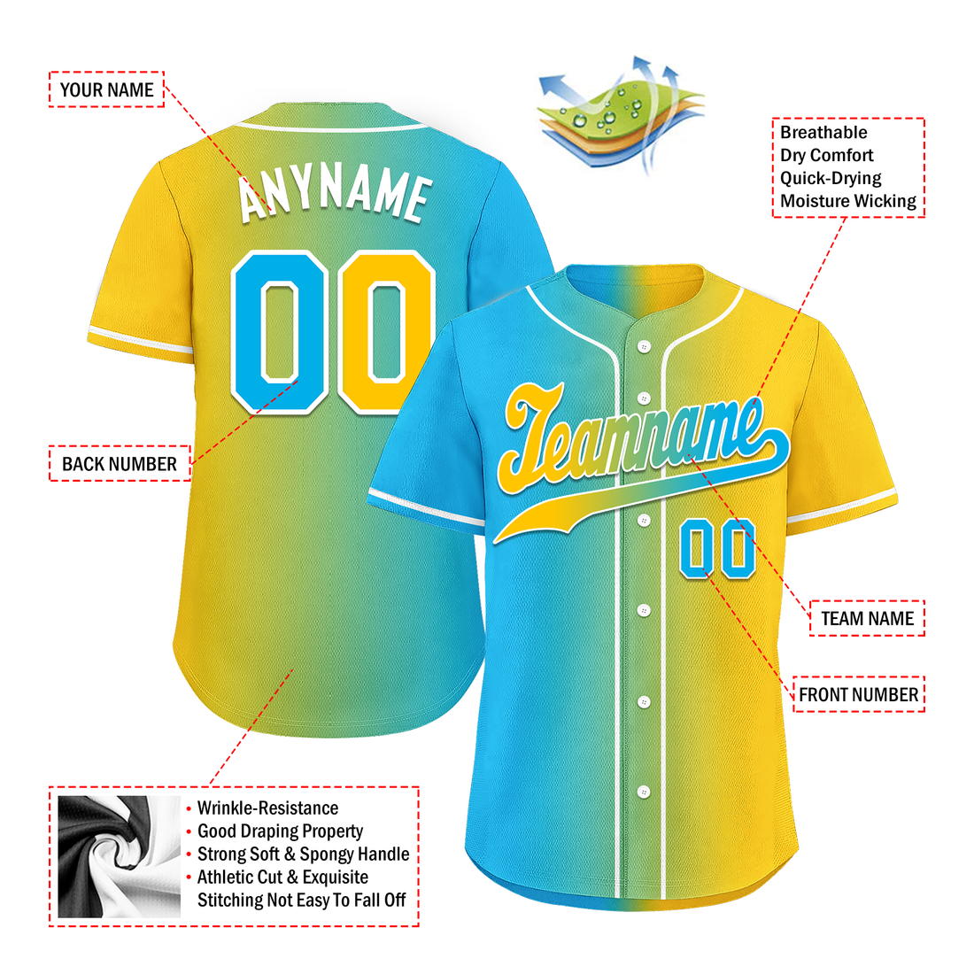 Custom Blue Yellow Gradient Fashion Personalized Authentic Baseball Jersey BSBJ01-D0a709b