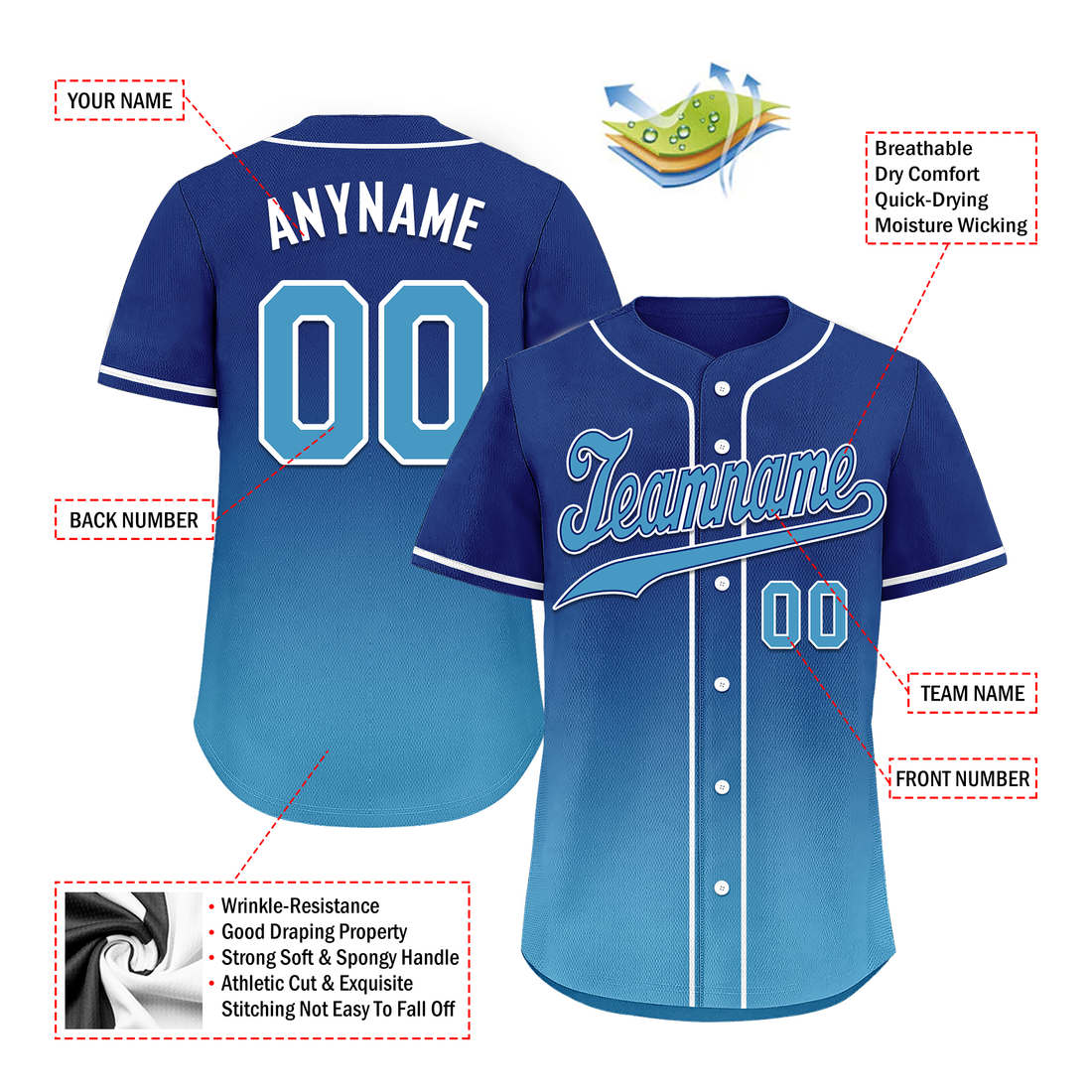 Custom Blue Fade Fashion Personalized Authentic Baseball Jersey BSBJ01-D0a70fd