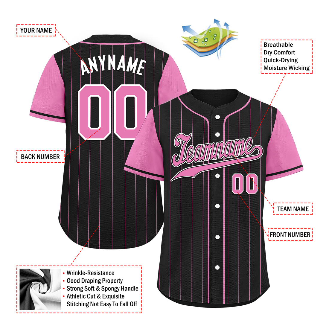 Custom Black Pink Stripe Fashion Personalized Authentic Baseball Jersey BSBJ01-D017226