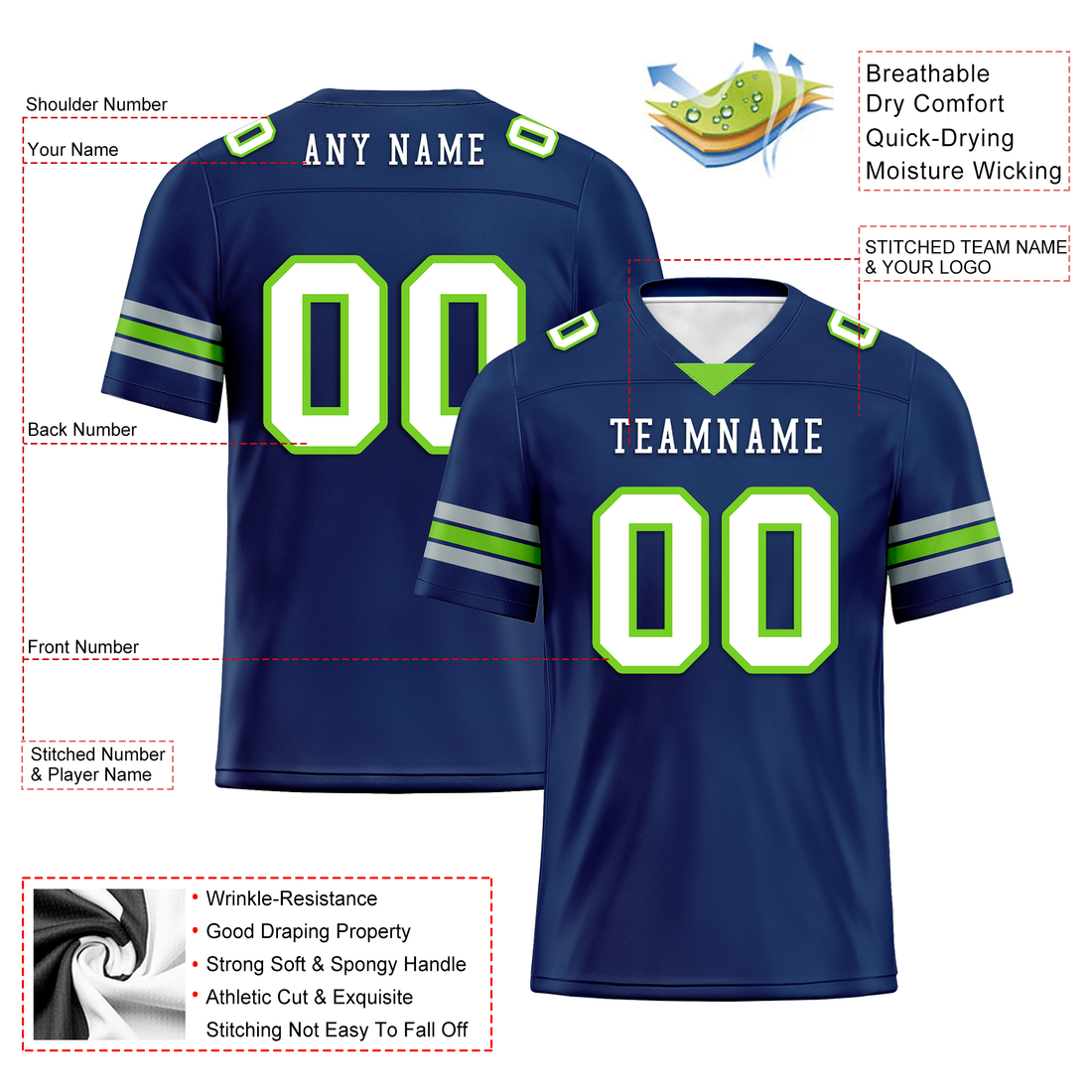 Custom Blue Classic Style Personalized Authentic Football Jersey FBJ02-bd0a70ad