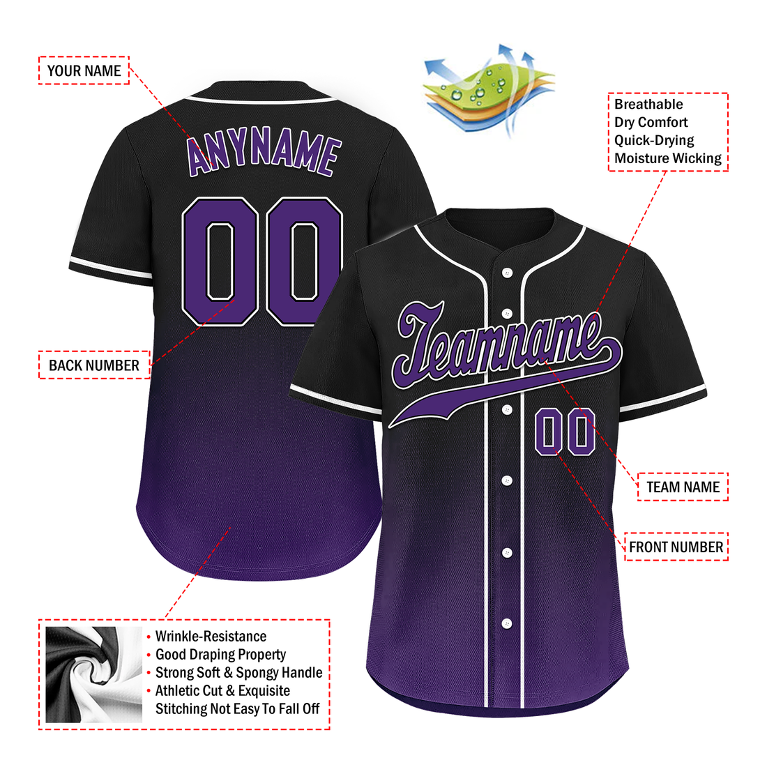 Custom Black Purple Fade Fashion Personalized Authentic Baseball Jersey BSBJ01-D0a70d0