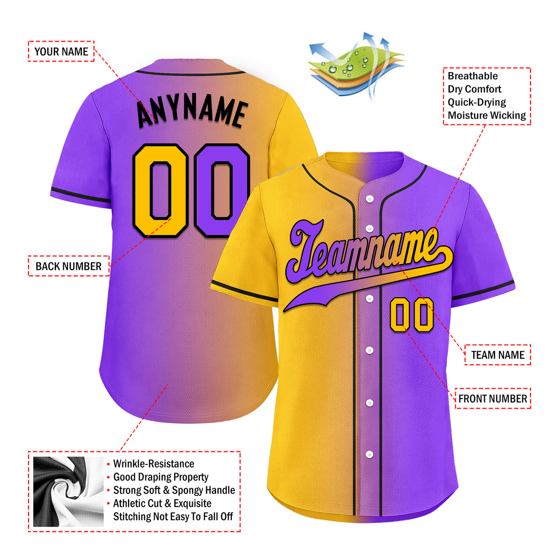 Custom Yellow Pink Gradient Fashion Personalized Authentic Baseball Jersey BSBJ01-D0a7a0a