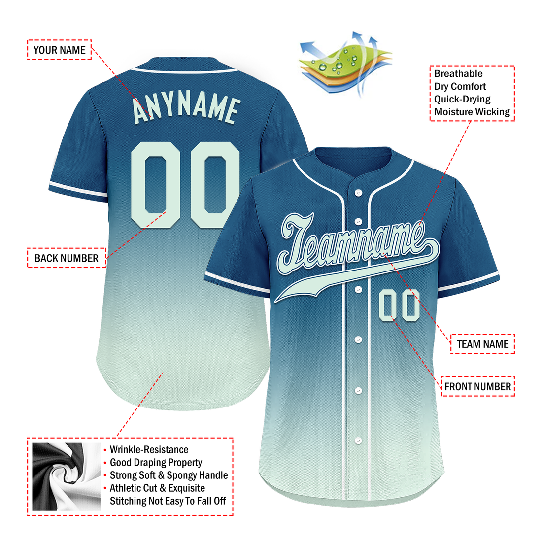 Custom Blue Fade Fashion Personalized Authentic Baseball Jersey BSBJ01-D0a70f9