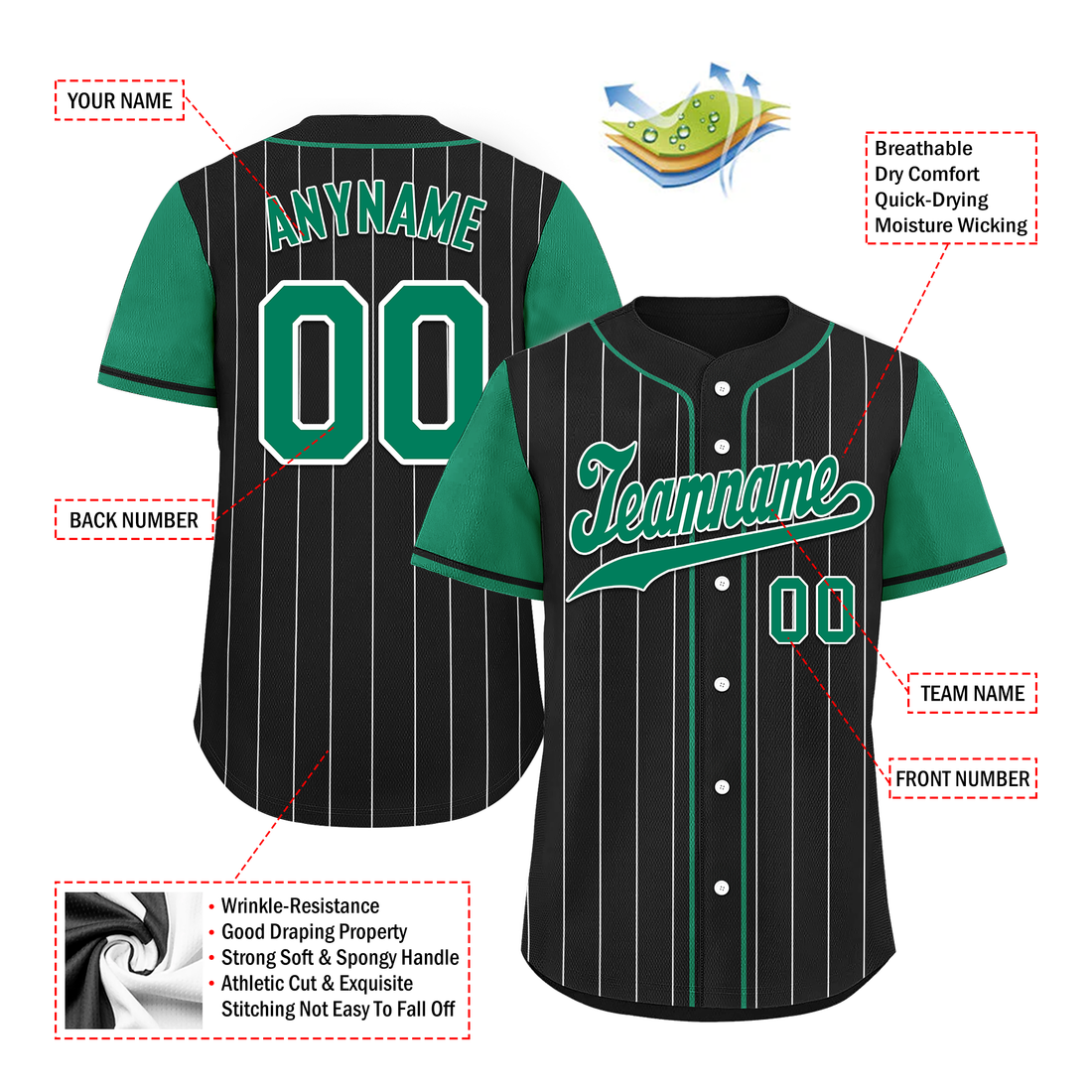 Corporate Gifts,Custom Black Green Stripe Fashion Personalized Authentic Baseball Jersey BSBJ01-D017238