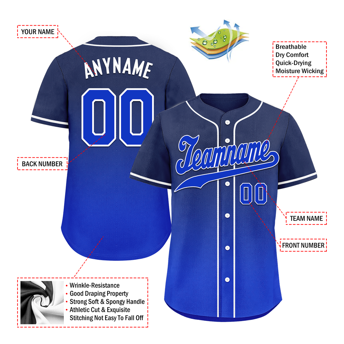 Custom Blue Fade Fashion Personalized Authentic Baseball Jersey BSBJ01-D0a70ed