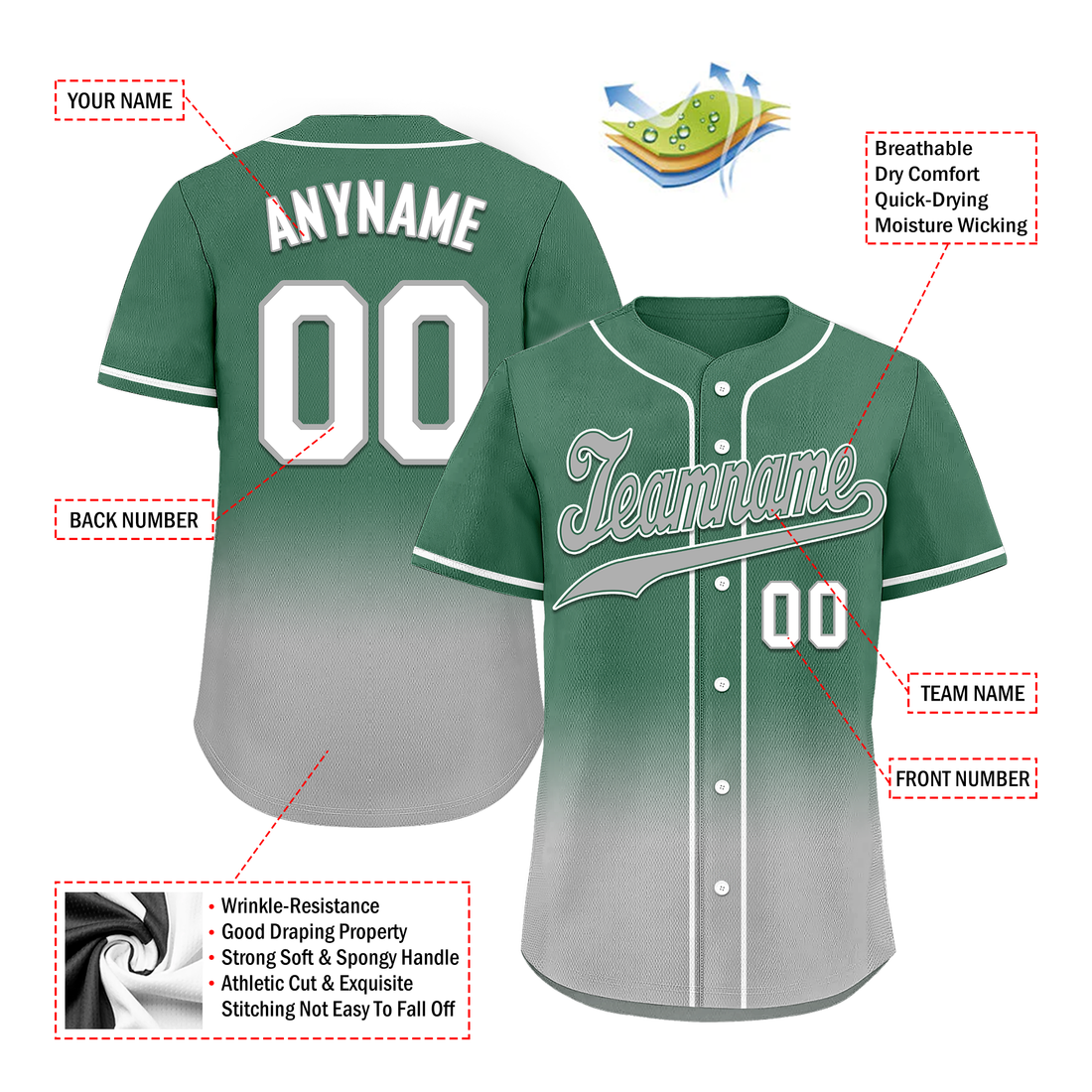Custom Green Grey Fade Fashion Personalized Authentic Baseball Jersey BSBJ01-D0a70c9