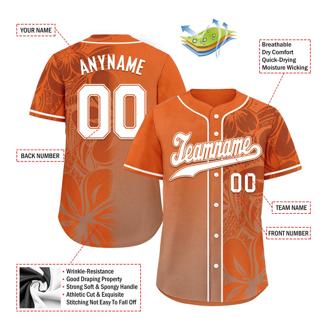 Custom Orange Classic Style Personalized Authentic Baseball Jersey BSBJ01-D020160-4