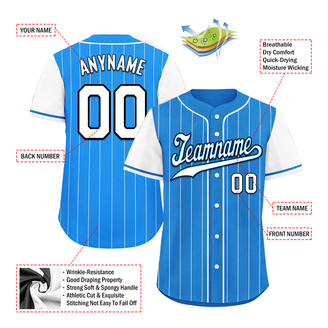 Corporate Gifts,Custom Blue White Stripe Fashion Personalized Authentic Baseball Jersey BSBJ01-D017214