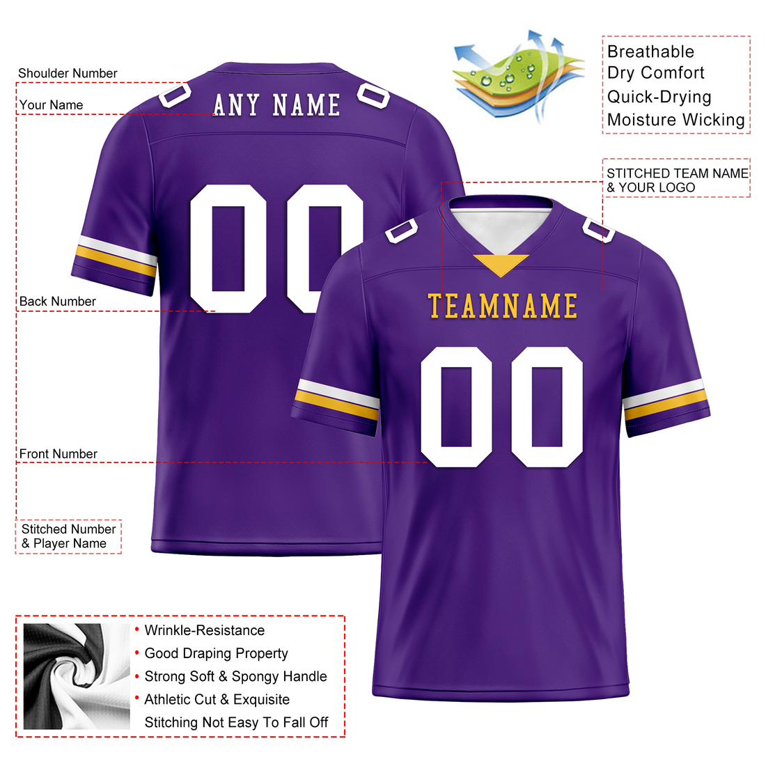 Custom Purple Classic Style Personalized Authentic Football Jersey FBJ02-bd0a7009