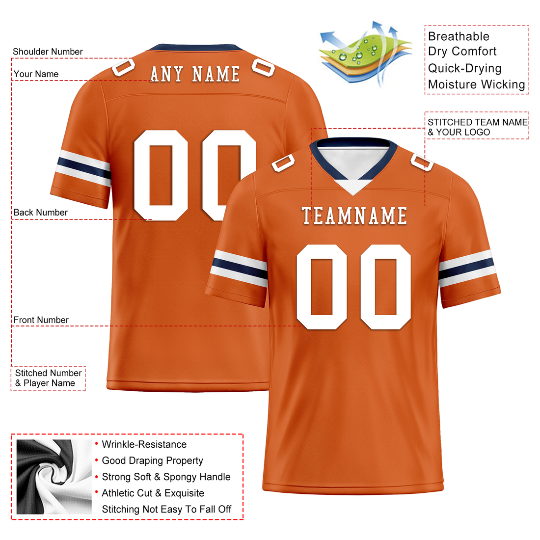 Custom Orange Classic Style Personalized Authentic Football Jersey FBJ02-bd0a70b8