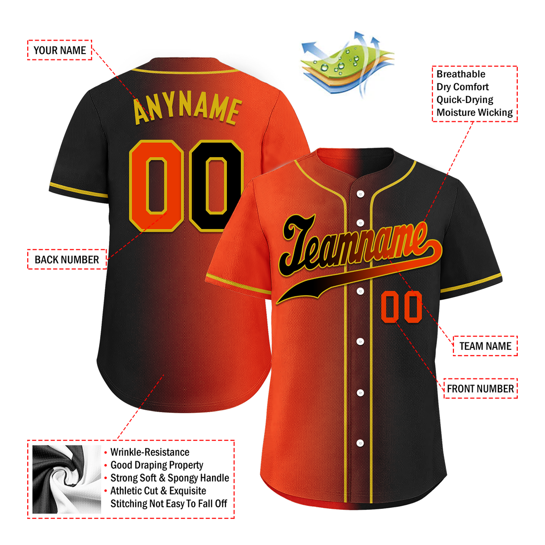 Custom Orange Black Gradient Fashion Personalized Authentic Baseball Jersey BSBJ01-D0a7aa8