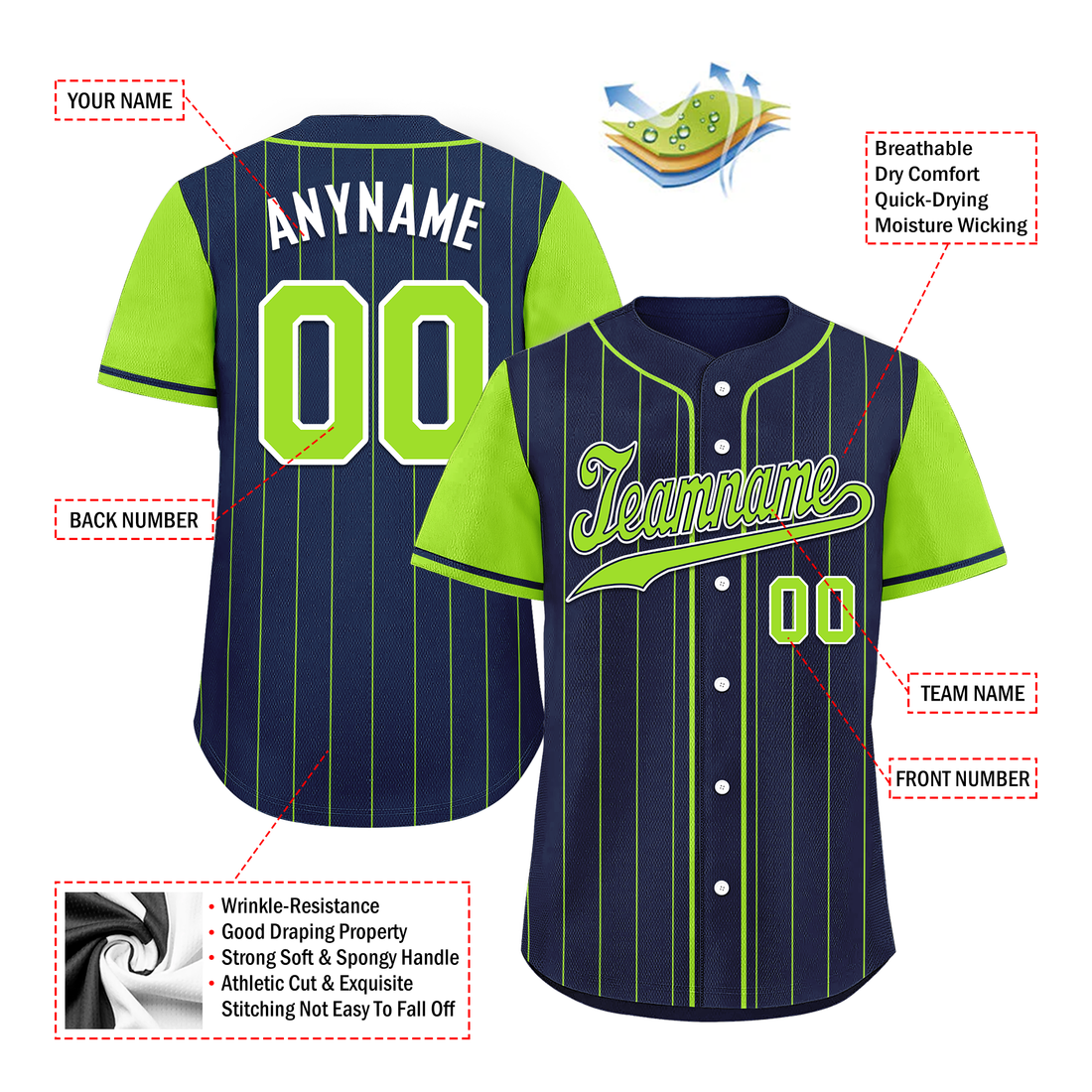 Corporate Gifts,Custom Blue Green Stripe Fashion Personalized Authentic Baseball Jersey BSBJ01-D017231