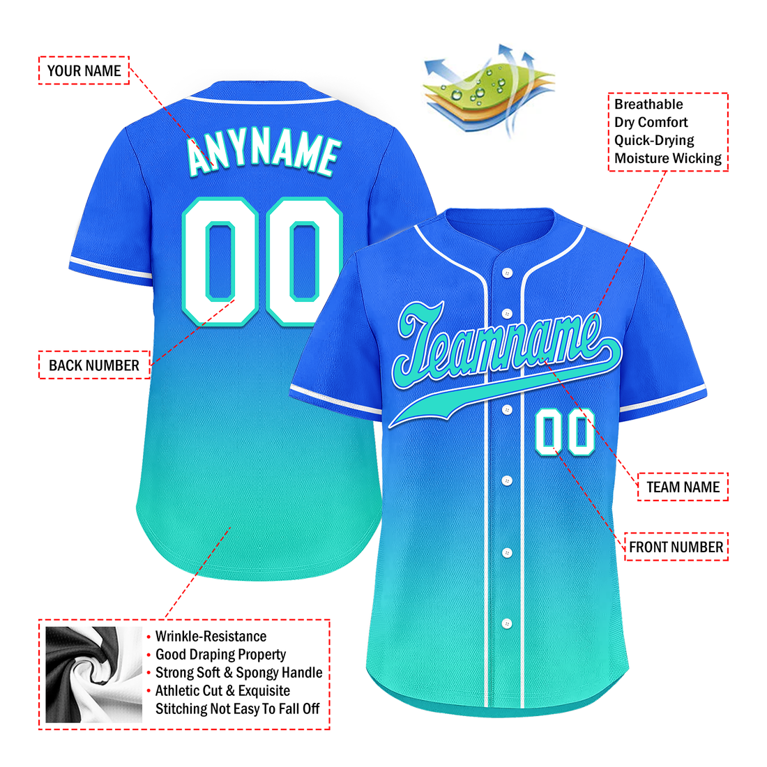 Custom Blue Cyan Fade Fashion Personalized Authentic Baseball Jersey BSBJ01-D0a70d8