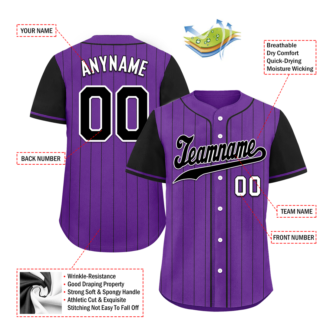 Custom Purple Black Stripe Fashion Personalized Authentic Baseball Jersey BSBJ01-D017255