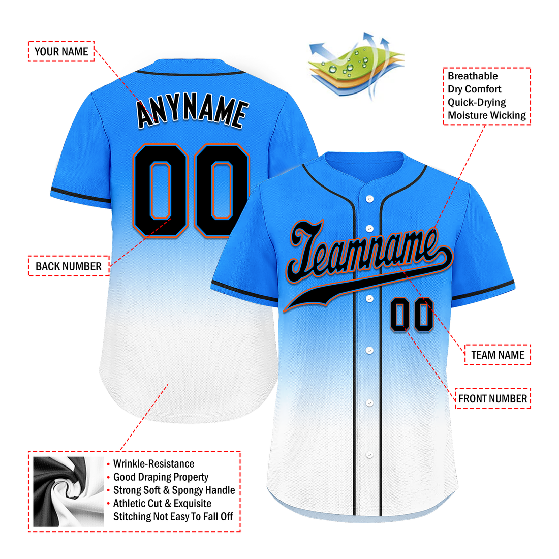 Custom Blue White Fade Fashion Personalized Authentic Baseball Jersey BSBJ01-D0a70ef