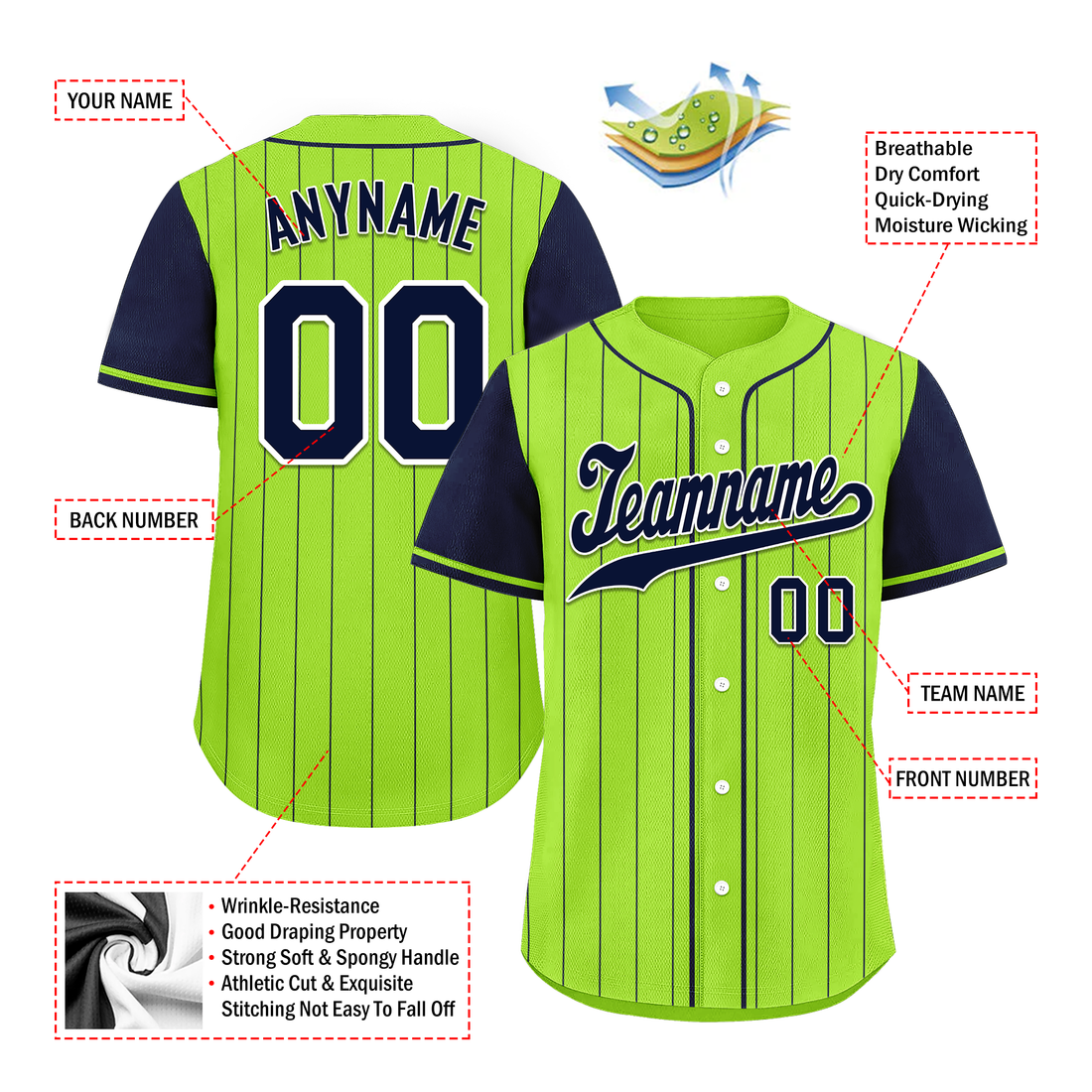 Corporate Gifts,Custom Green Blue Stripe Fashion Personalized Authentic Baseball Jersey BSBJ01-D017232