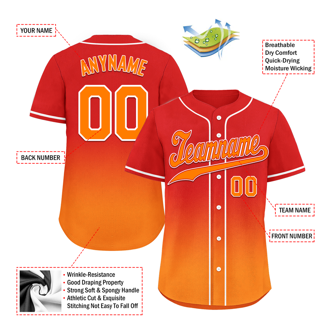 Custom Red Orange Fade Fashion Personalized Authentic Baseball Jersey BSBJ01-D0a70df