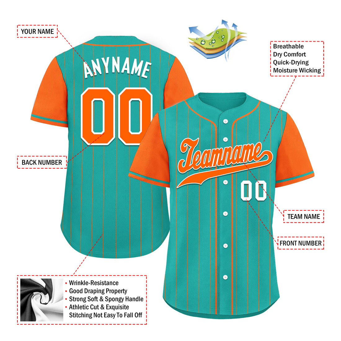 Custom Cyan Orange Stripe Fashion Personalized Authentic Baseball Jersey BSBJ01-D017233