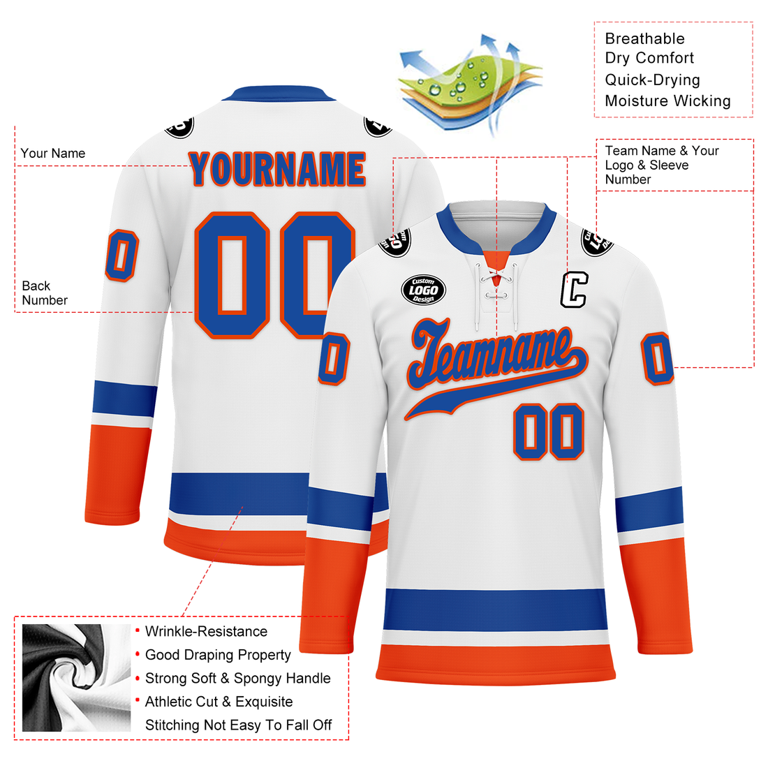 Custom White Orange Personalized Hockey Jersey HCKJ01-D0a700e