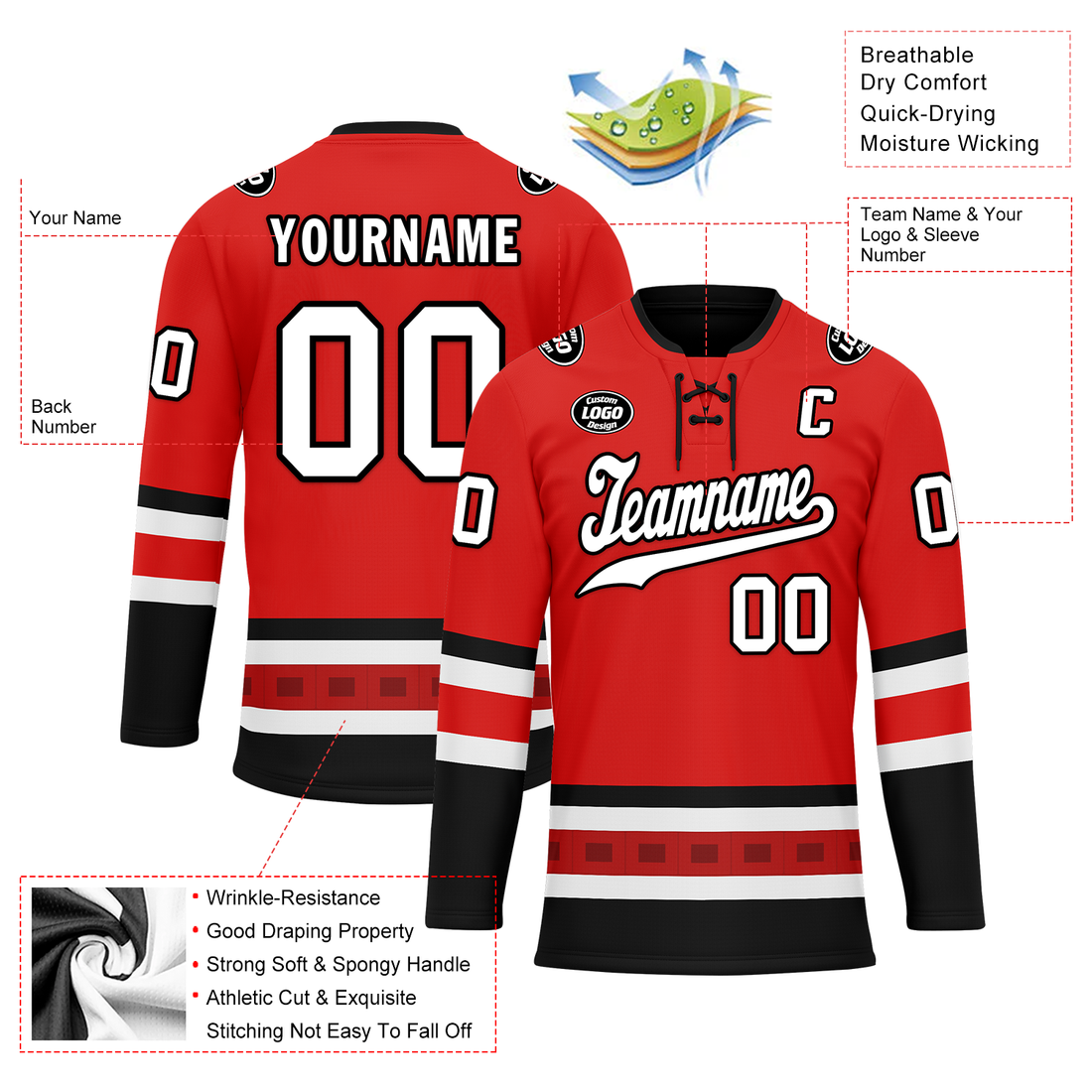 Custom Red Black Personalized Hockey Jersey HCKJ01-D0a700a