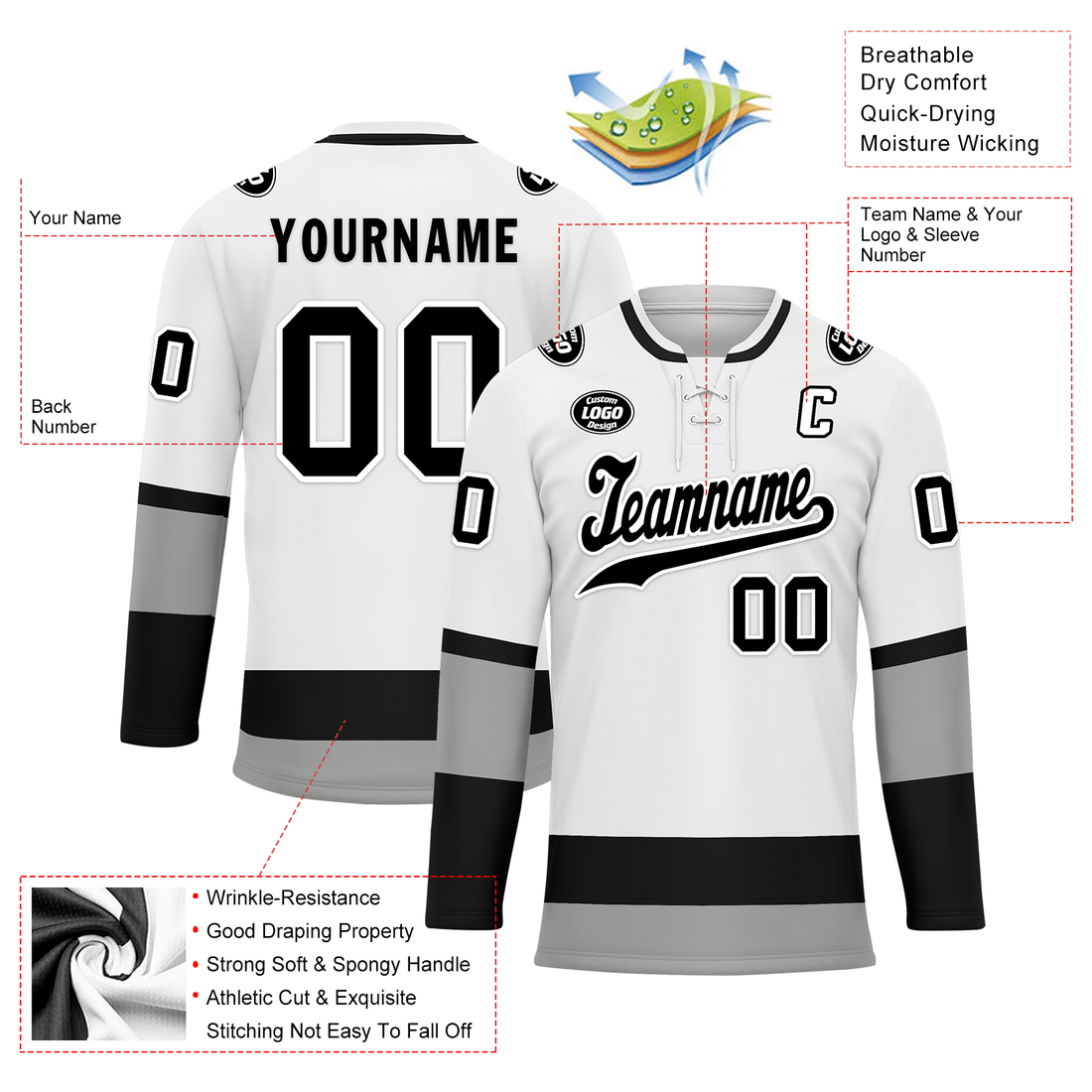 Custom White Grey Personalized Hockey Jersey HCKJ01-D0a70e7