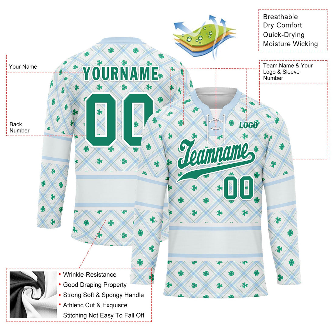 Custom Four-leaf clover Personalized Hockey Jersey HCKJ01-E0615-7