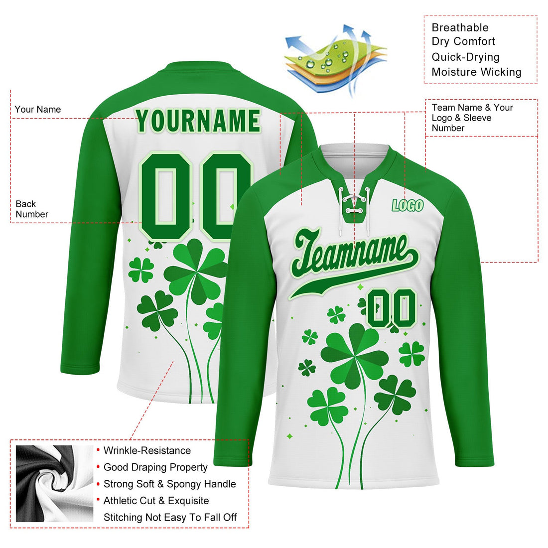 Custom Four-leaf clover Personalized Hockey Jersey HCKJ01-E0615-2