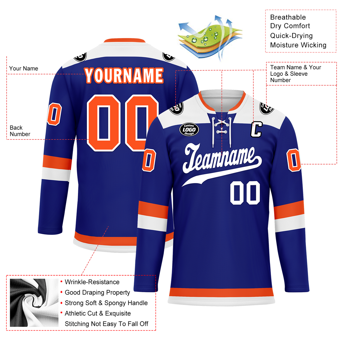 Custom Blue Orange Personalized Hockey Jersey HCKJ01-D0a700f