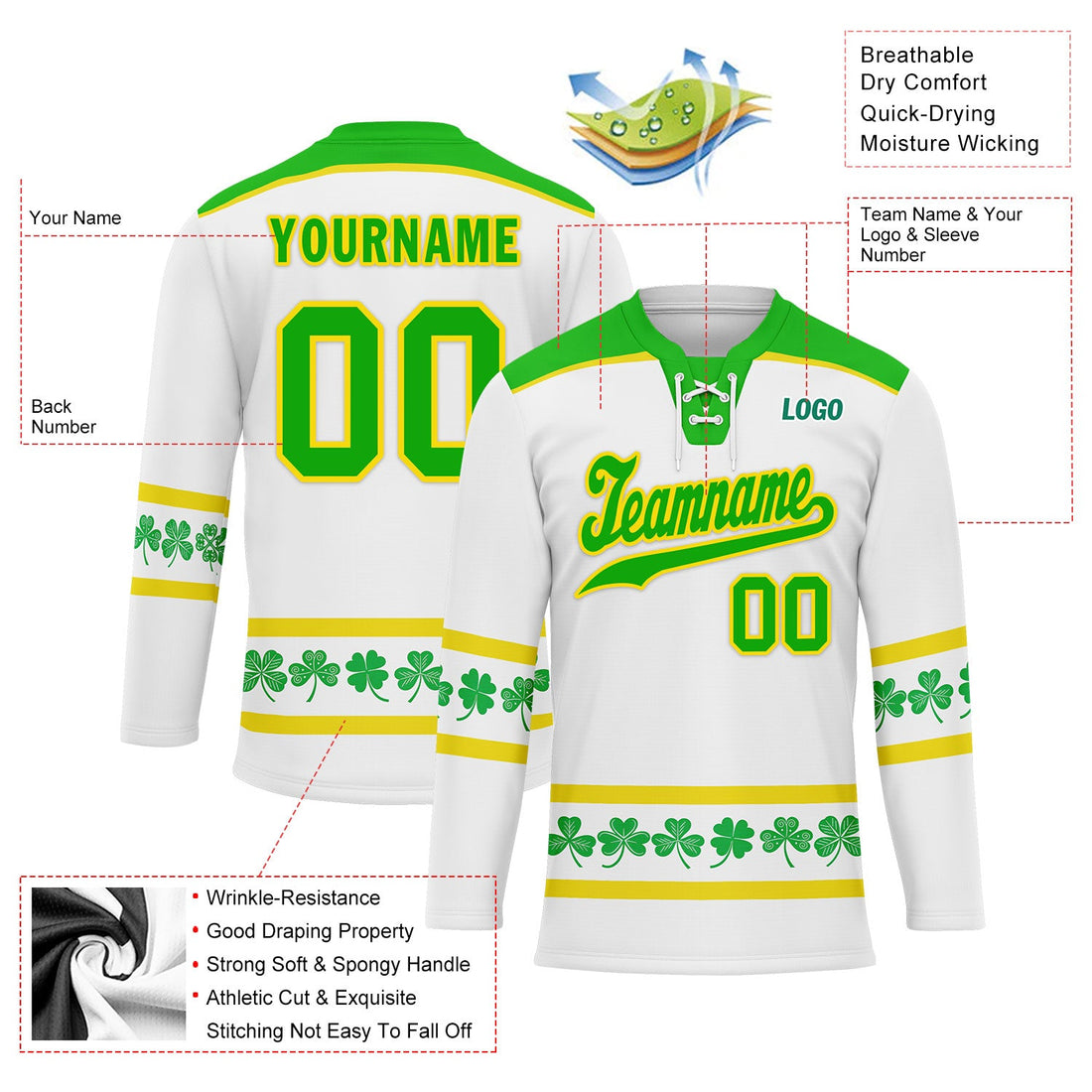 Custom Four-leaf clover Personalized Hockey Jersey HCKJ01-E0615-9