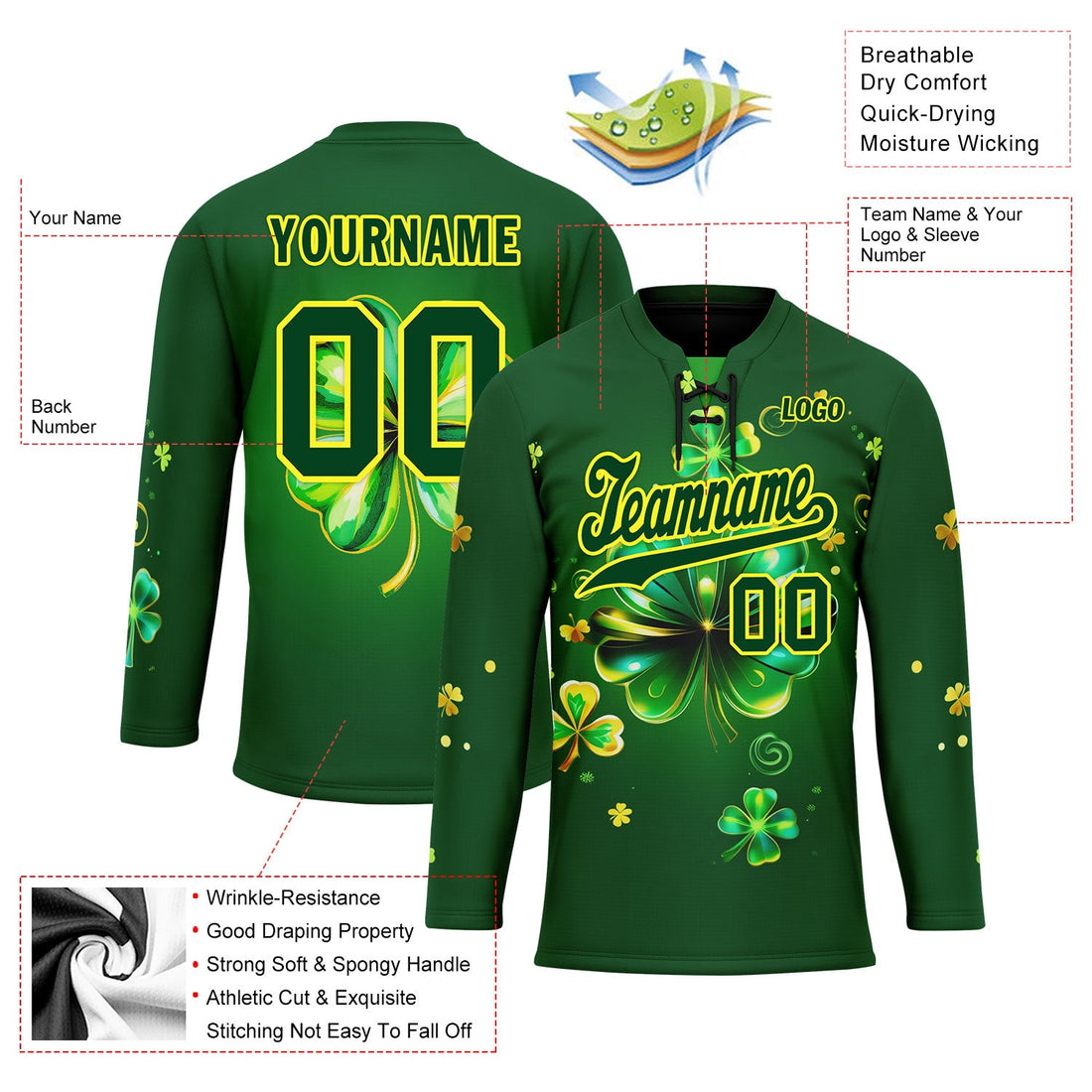 Custom Four-leaf clover Personalized Hockey Jersey HCKJ01-E0615-3