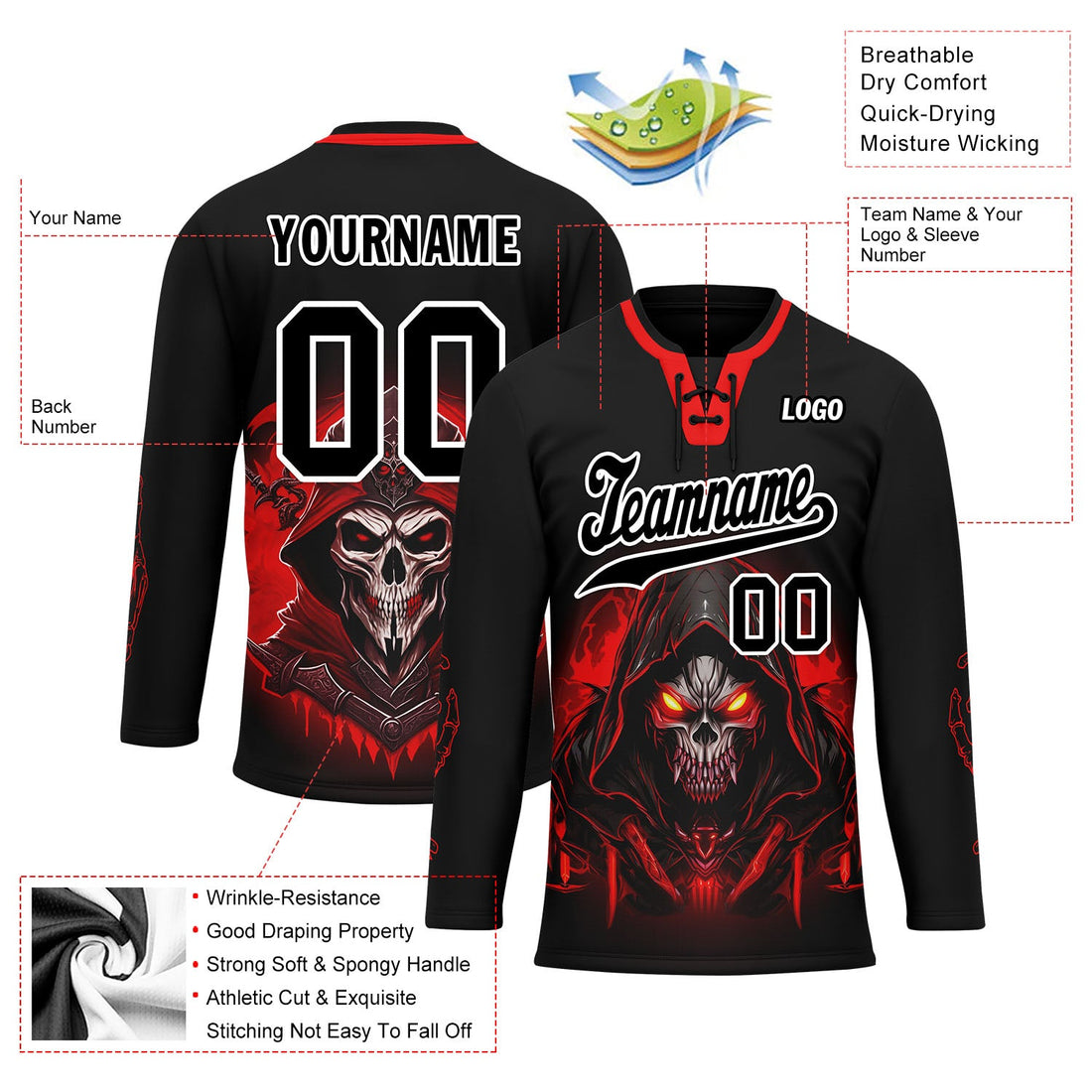 Custom Black Red Gothic Personalized Hockey Jersey HCKJ01-E0601-08