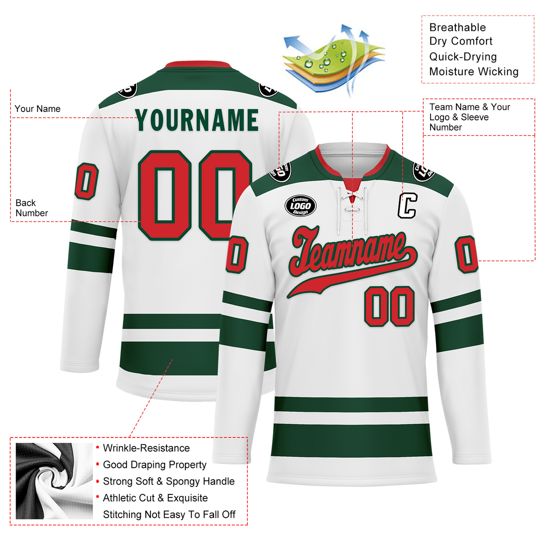 Custom White Green Personalized Hockey Jersey HCKJ01-D0a70c0