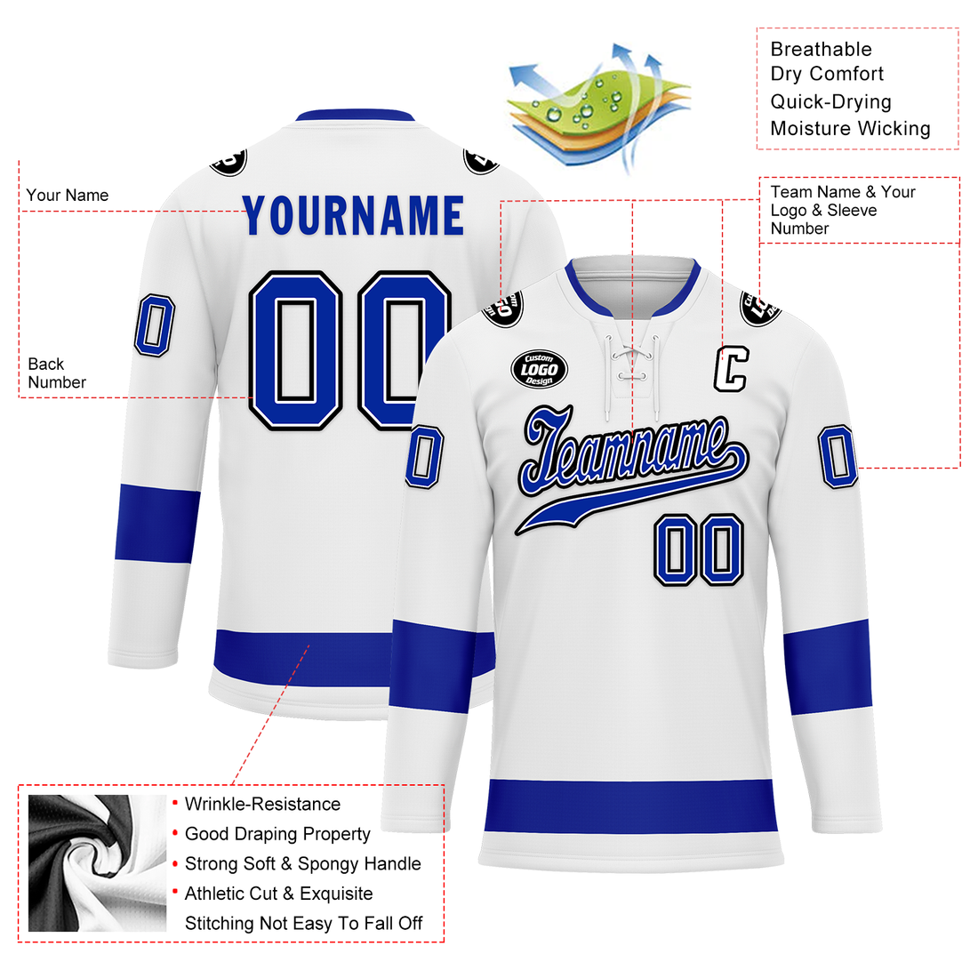Custom White Blue Personalized Hockey Jersey HCKJ01-D0a70bb