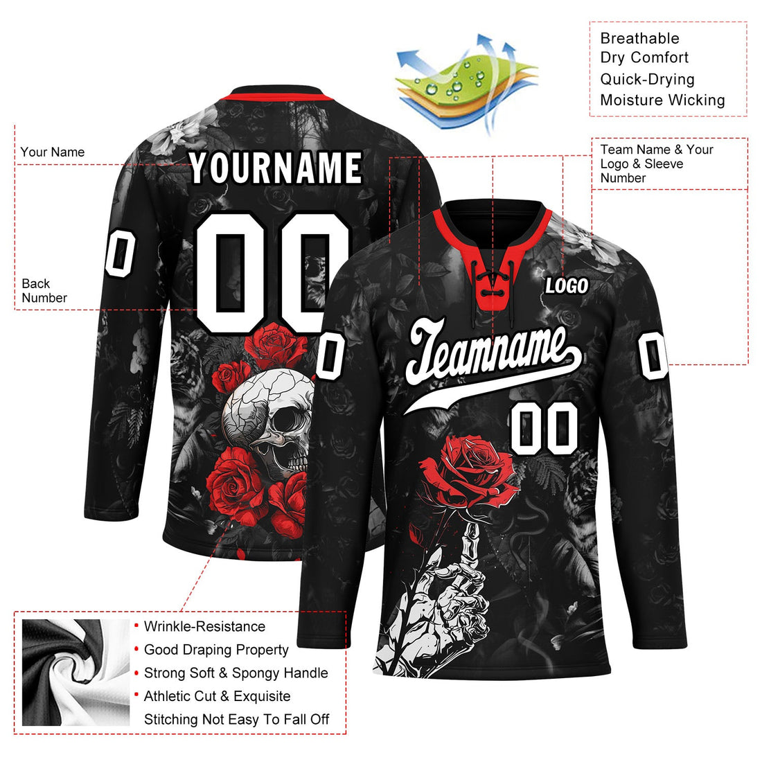 Custom Black Red Gothic Personalized Hockey Jersey HCKJ01-E0601-04