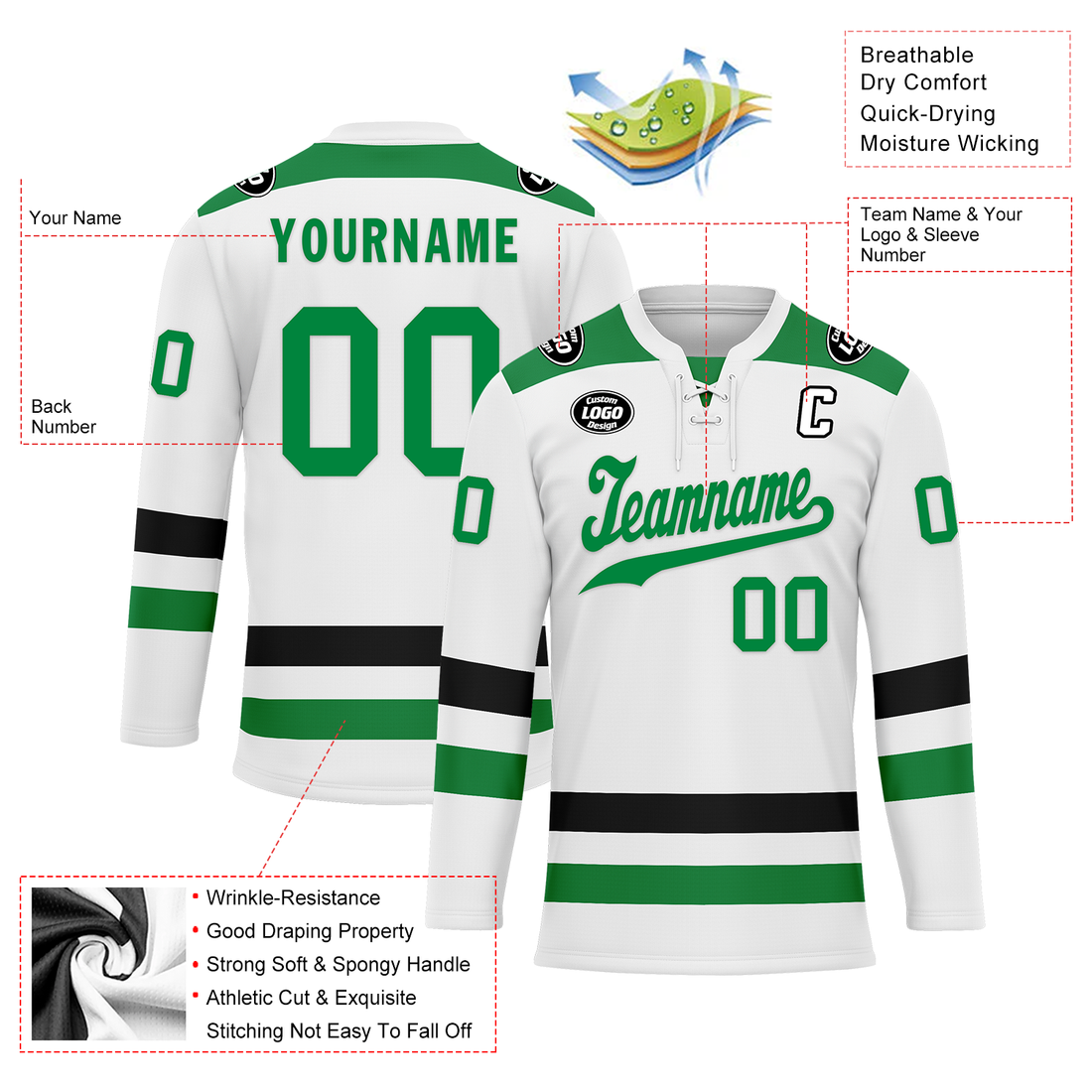 Custom White Green Personalized Hockey Jersey HCKJ01-D0a70b7