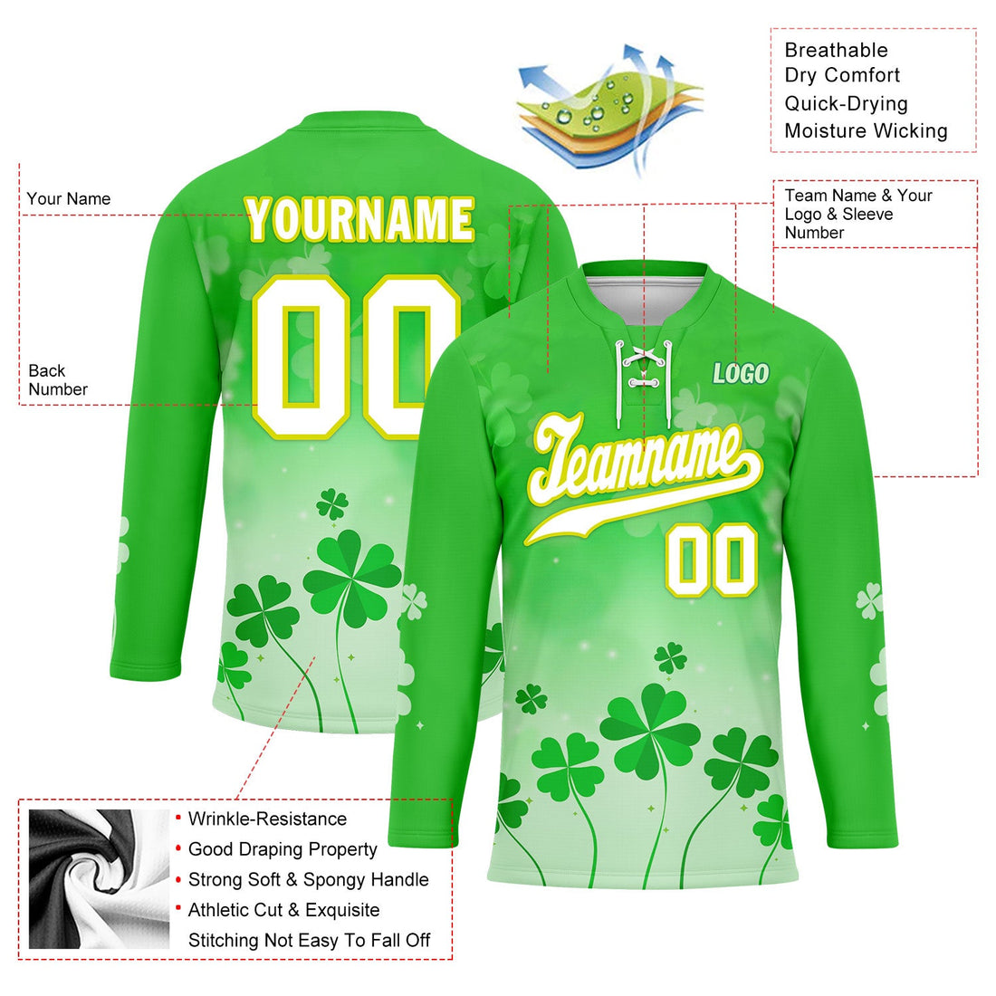 Custom Four-leaf clover Personalized Hockey Jersey HCKJ01-E0615-6