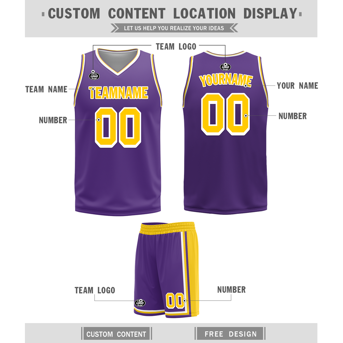 Custom Yellow Purple Classic Style Reversible Basketball Uniform Personalized BBJR-D017034