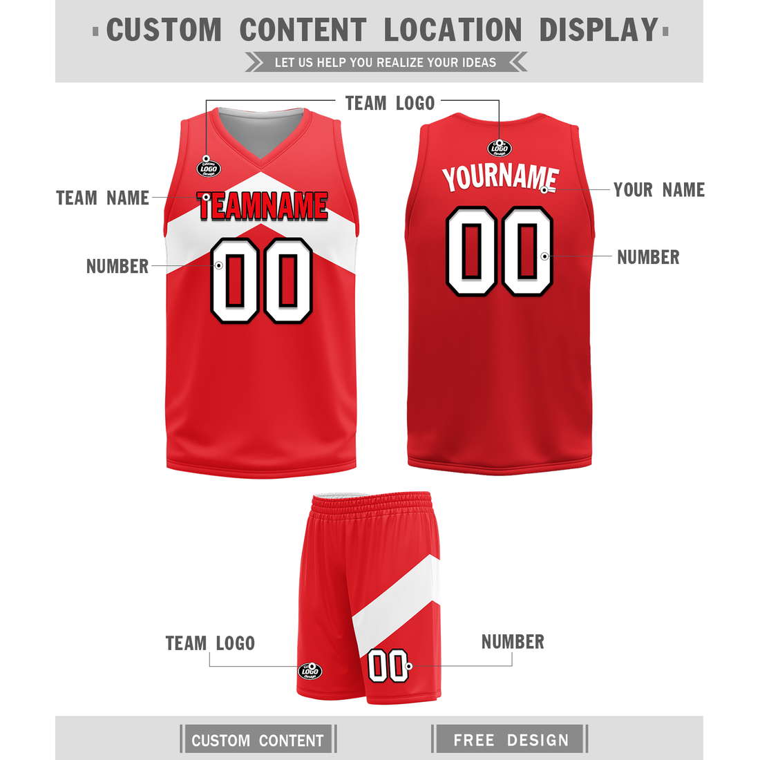 Custom White Red Classic Style Reversible Basketball Uniform Personalized BBJR-D017026