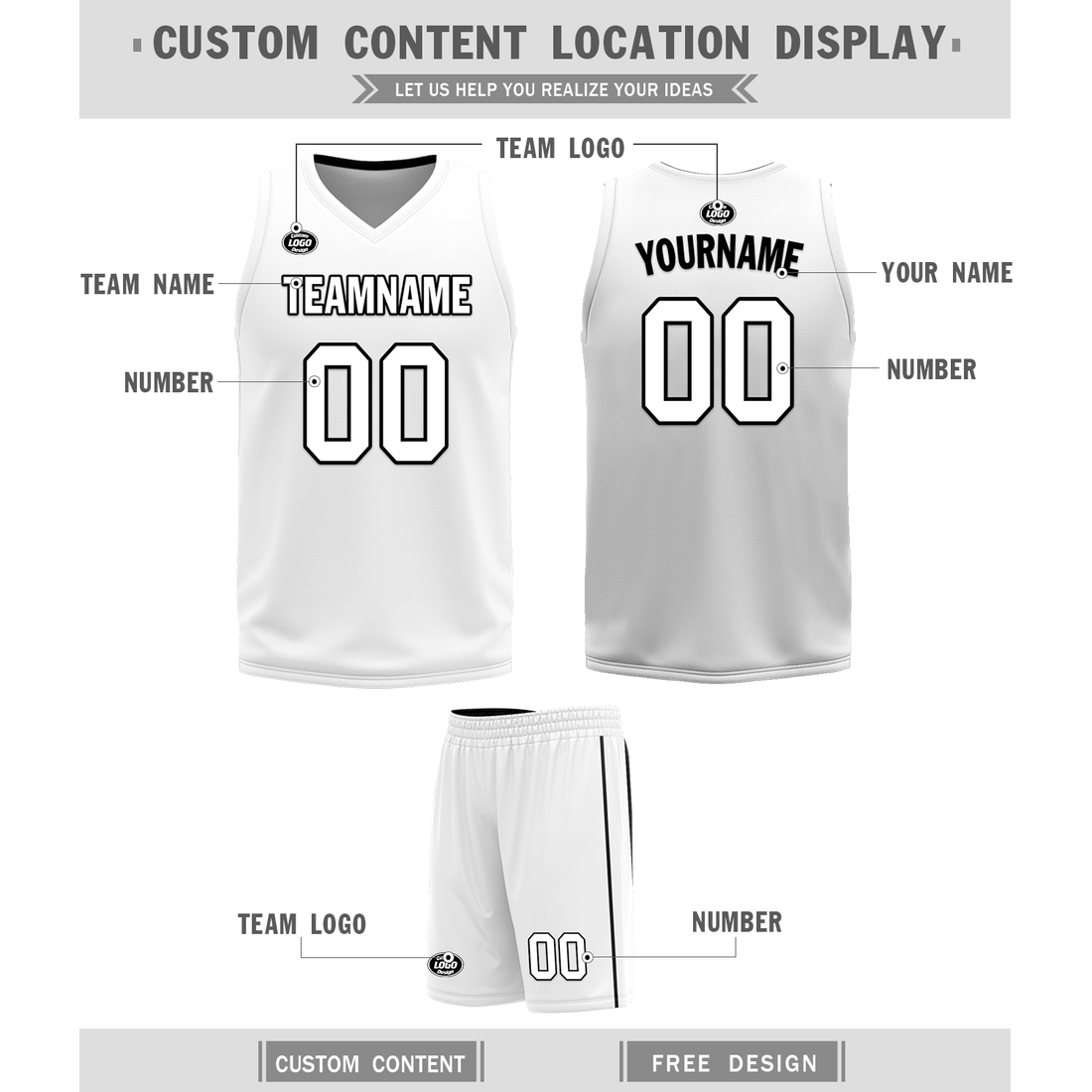 Custom Black White Classic Style Reversible Basketball Uniform Personalized BBJR-D017007