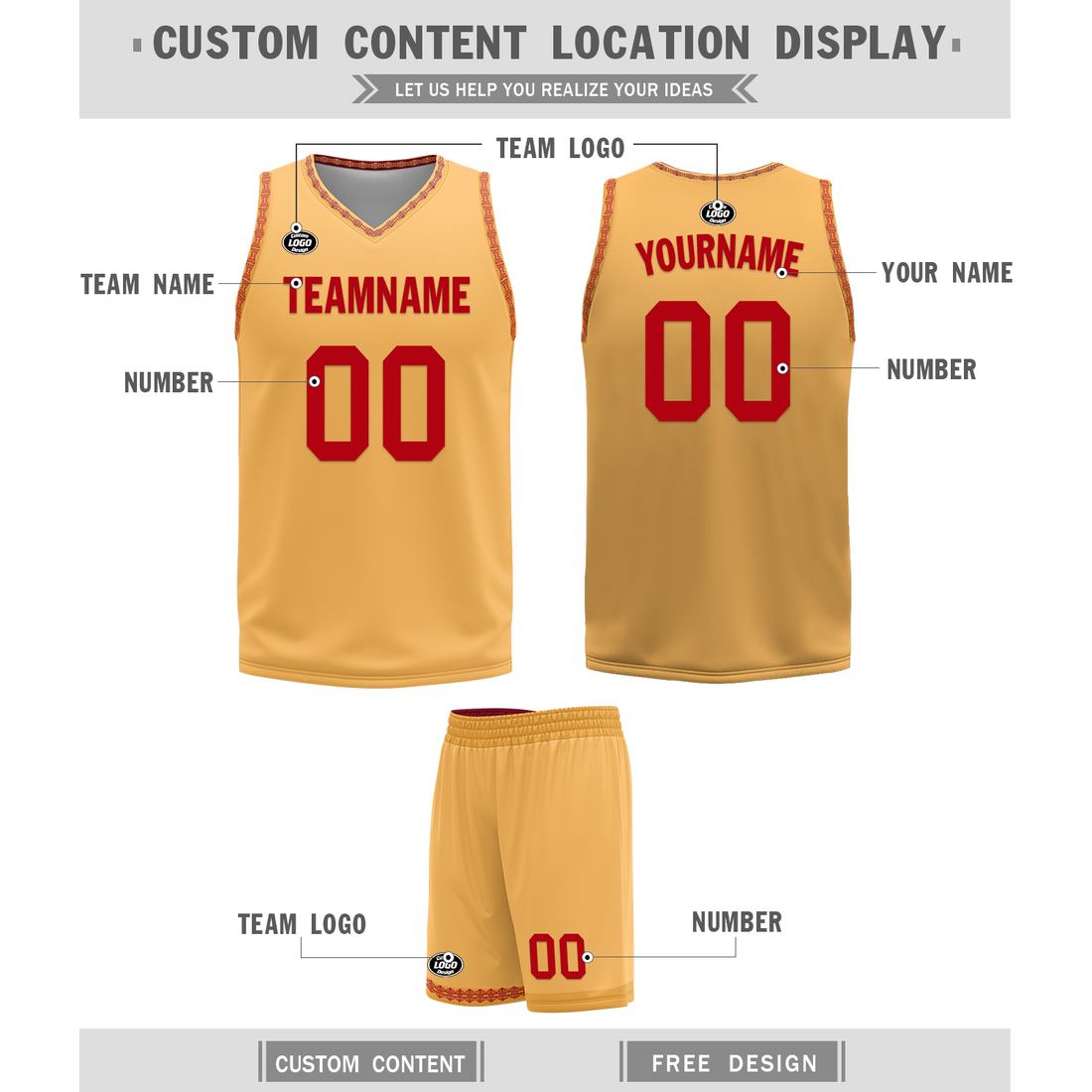 Custom Red Yellow Classic Style Reversible Basketball Uniform Personalized BBJR-D017011
