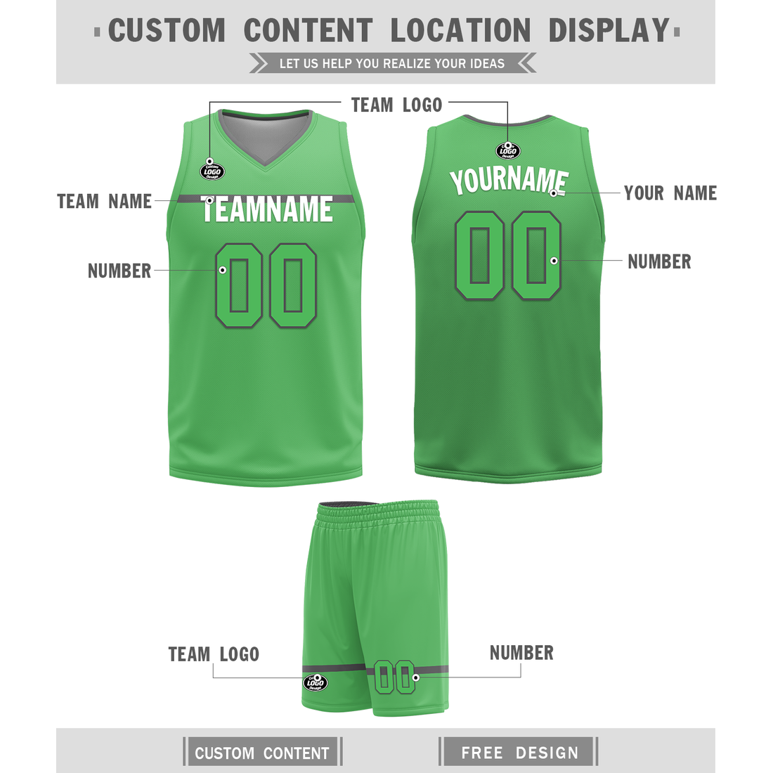 Custom Gray Green Classic Style Reversible Basketball Uniform Personalized BBJR-D017046