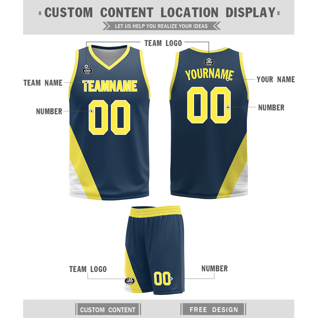 Custom Yellow Blue Classic Style Reversible Basketball Uniform Personalized BBJR-D017060