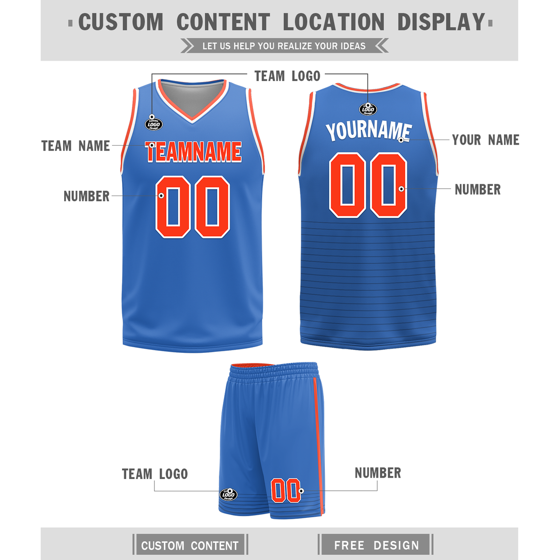 Custom Orange Blue Classic Style Reversible Basketball Uniform Personalized BBJR-D017040