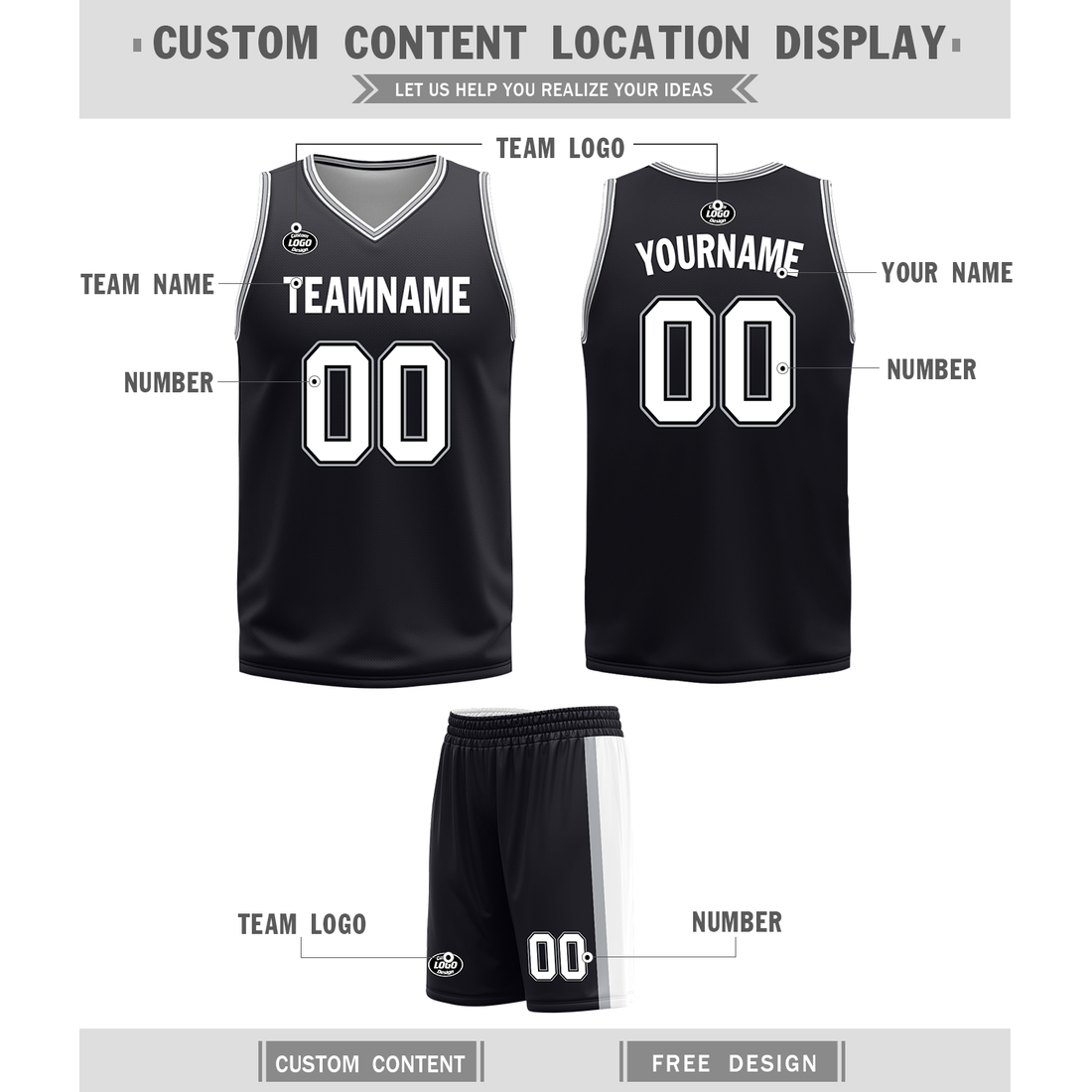 Custom White Black Classic Style Reversible Basketball Uniform Personalized BBJR-D017051