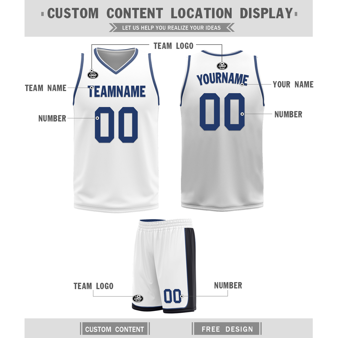 Custom Blue White Classic Style Reversible Basketball Uniform Personalized BBJR-D017053