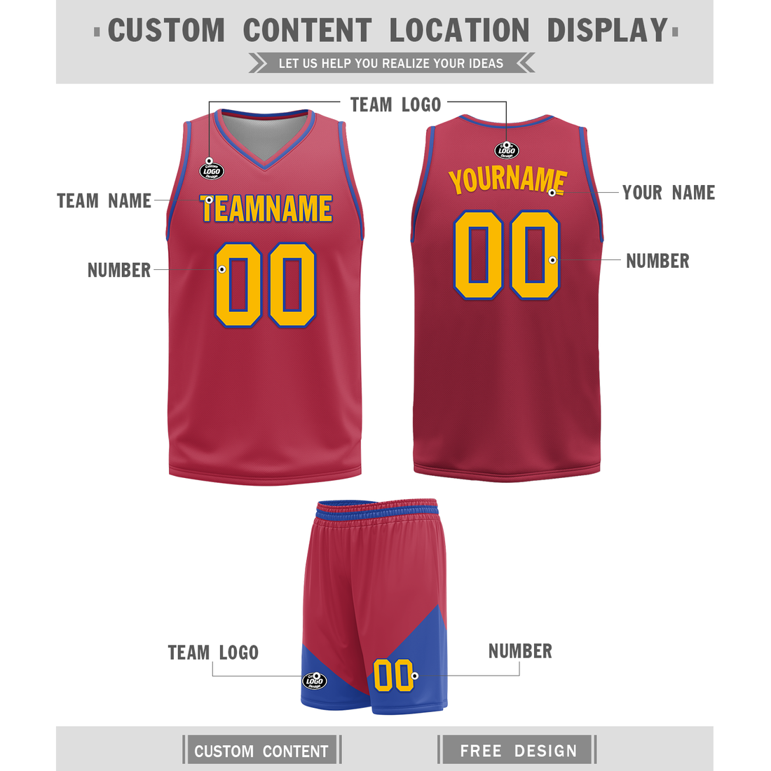 Custom Blue Red Classic Style Reversible Basketball Uniform Personalized BBJR-D017029