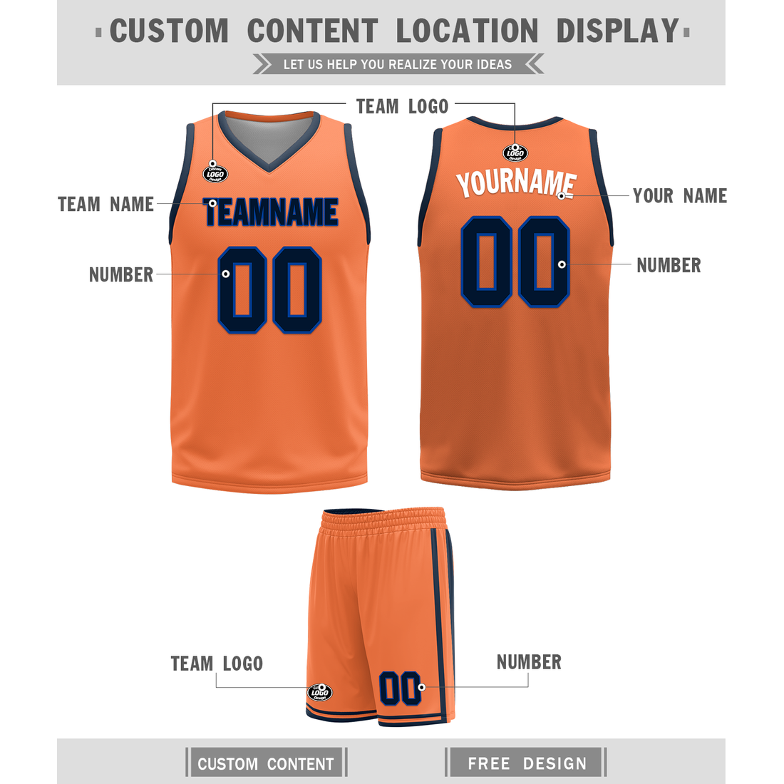 Custom Blue Orange Classic Style Reversible Basketball Uniform Personalized BBJR-D017015