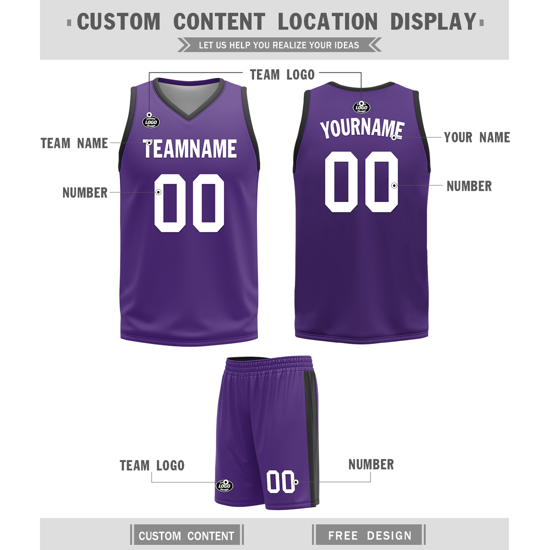 Custom Black Purple Classic Style Reversible Basketball Uniform Personalized BBJR-D017035