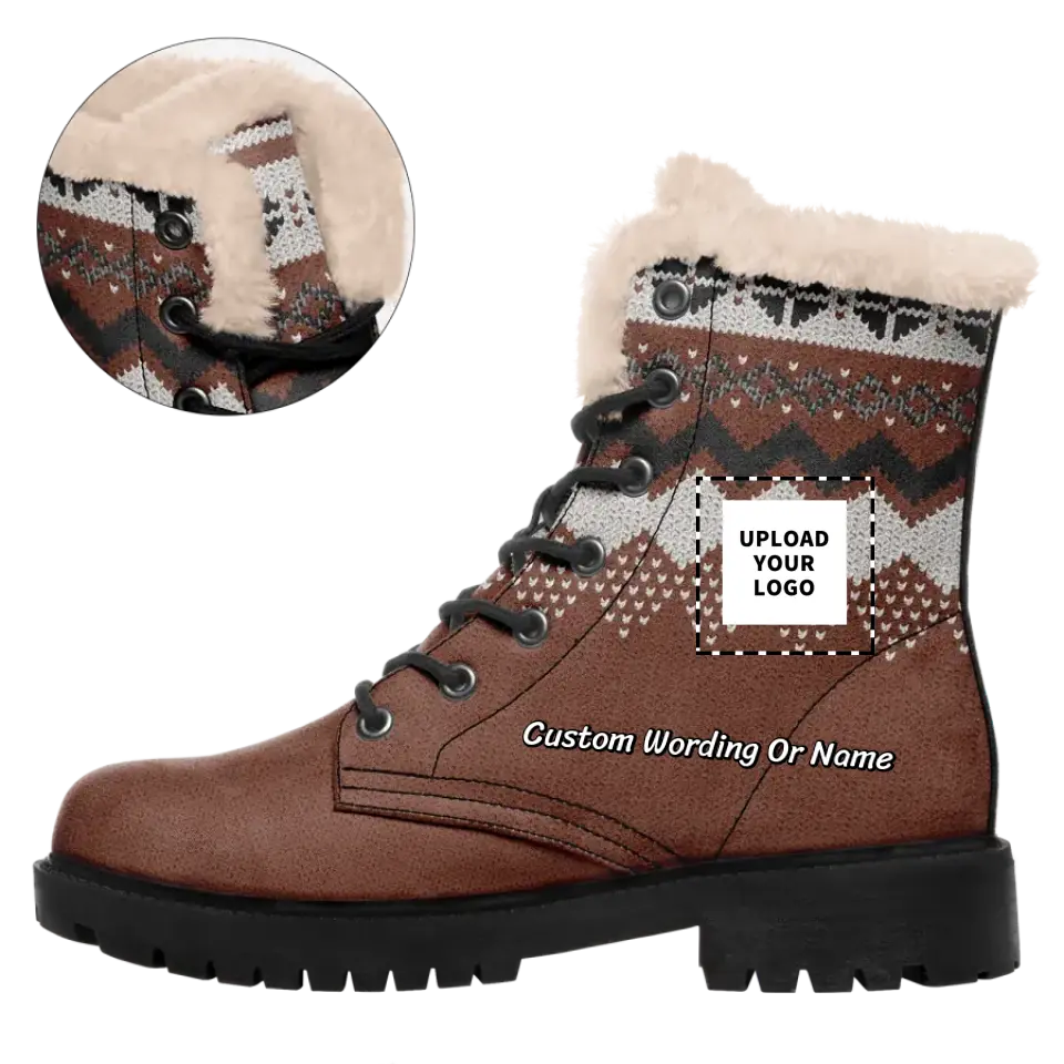 Personalized Grid Design Boots, Custom Christmas Boots, Warm-Fur Boot