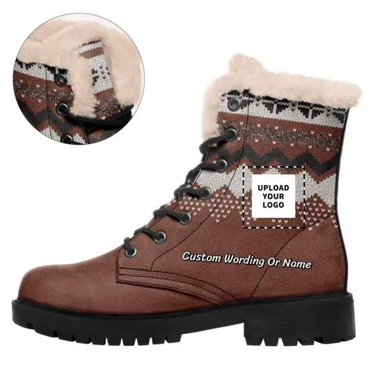 Personalized Grid Design Boots, Custom Christmas Boots, Warm-Fur Boot Gift,WB-23020137